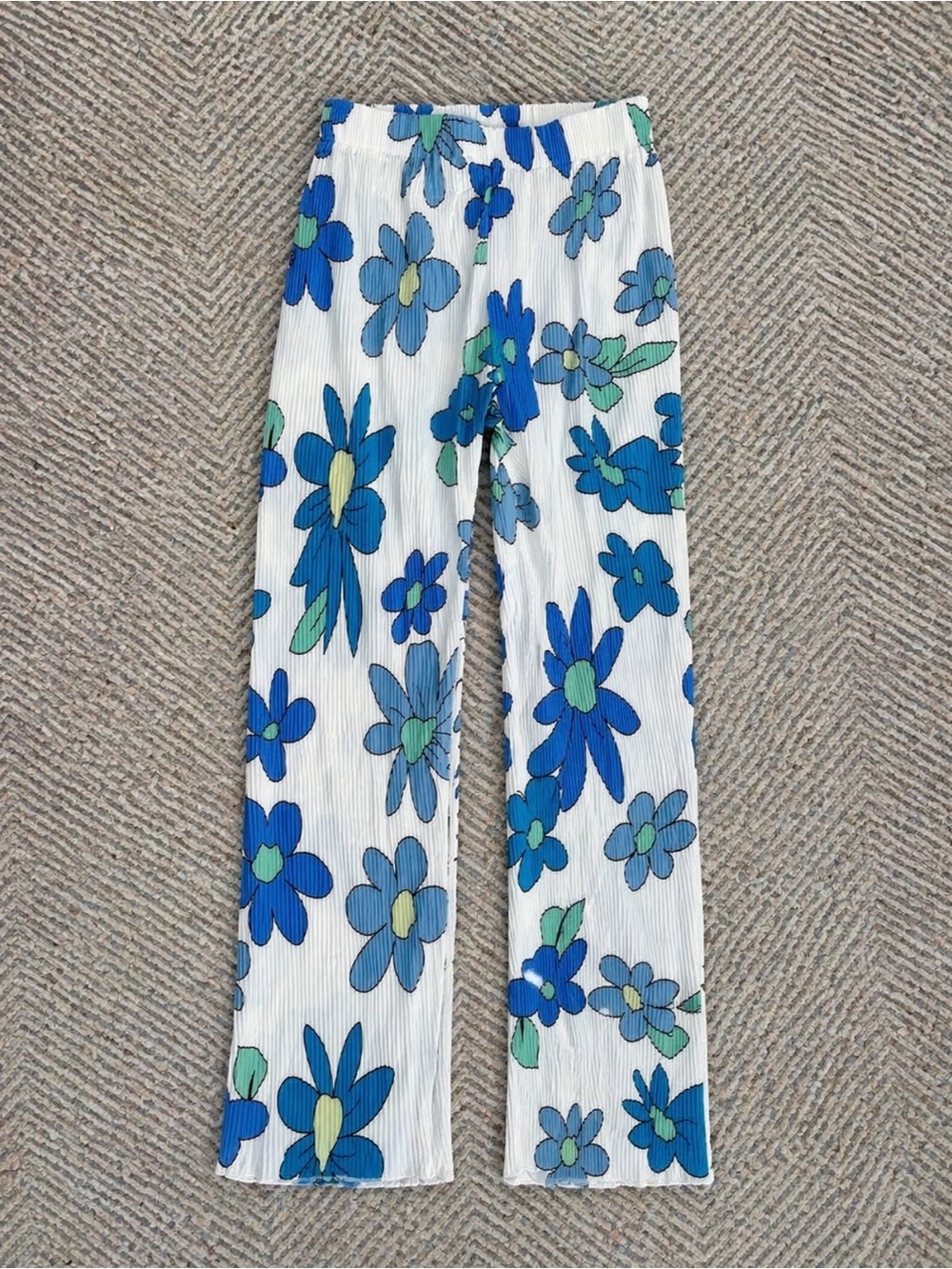 SHEIN White Floral Blue Green Pleated Swim Coverup Pants
